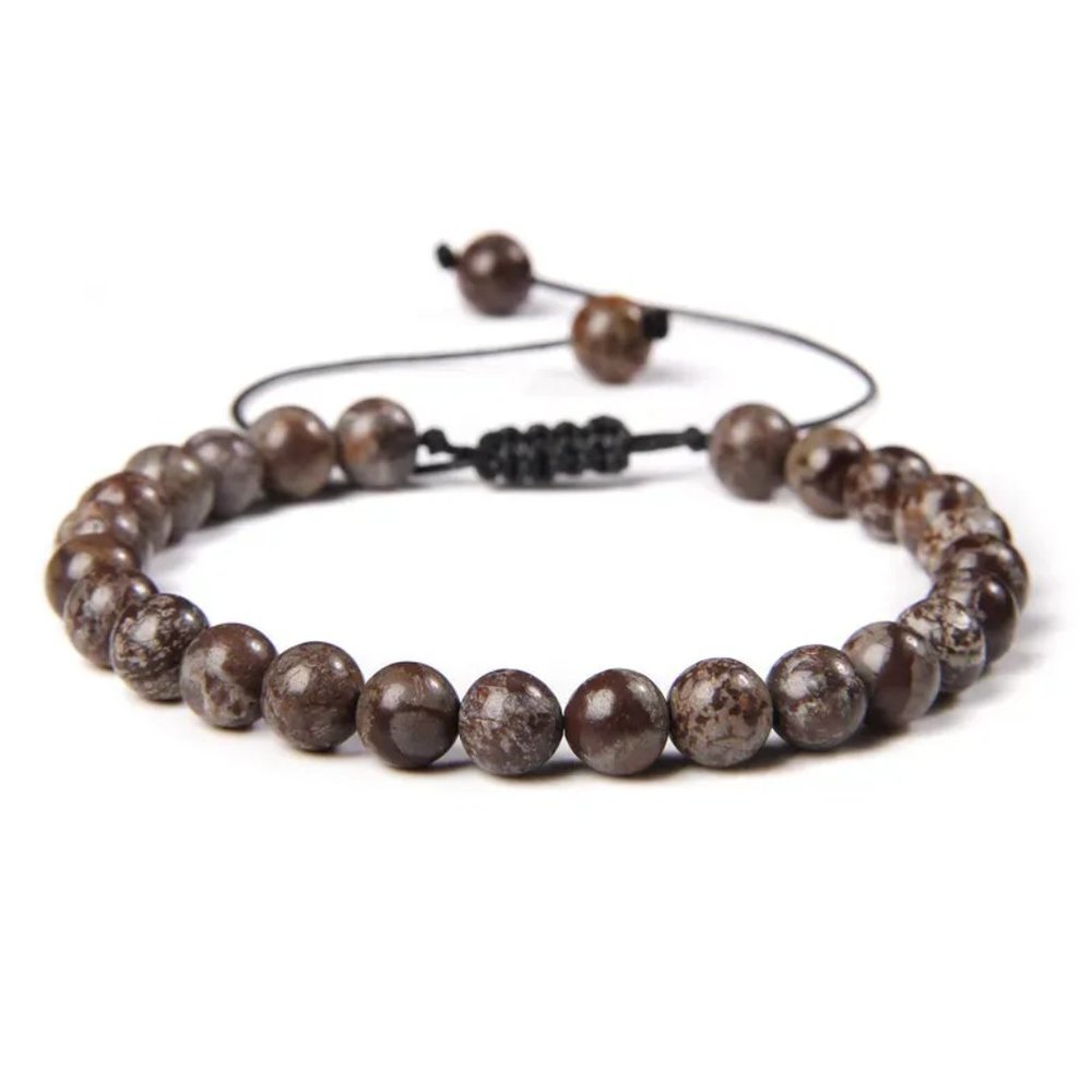Unisex 6mm Brown Snowflake Obsidian Natural Stone Beaded Adjustable Bracelet NEW